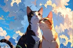 Ảnh 2 con mèo đôi chibi anime cực đáng yêu