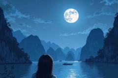 hình ảnh cô gái ngắm trăng buồn