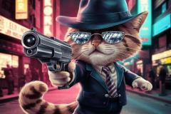 Hình ảnh mèo cầm súng ngầu