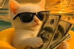 Ảnh mèo cầm tiền meme ngầu bá cháy