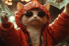 Ảnh mèo cầm tiền meme ngầu bá cháy