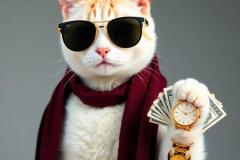 Ảnh mèo cầm tiền meme ngầu bá cháy
