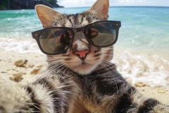 Ảnh mèo xám đeo kính cute