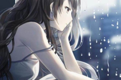 ảnh cô gái mệt mỏi anime ngắm mưa