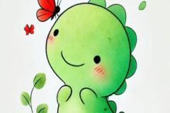 Hình vẽ con khủng long cute chibi đáng yêu cho bé tập vẽ