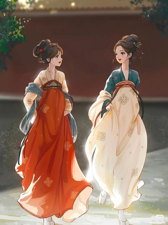 tranh cô gái cổ trang vui đùa trong cung