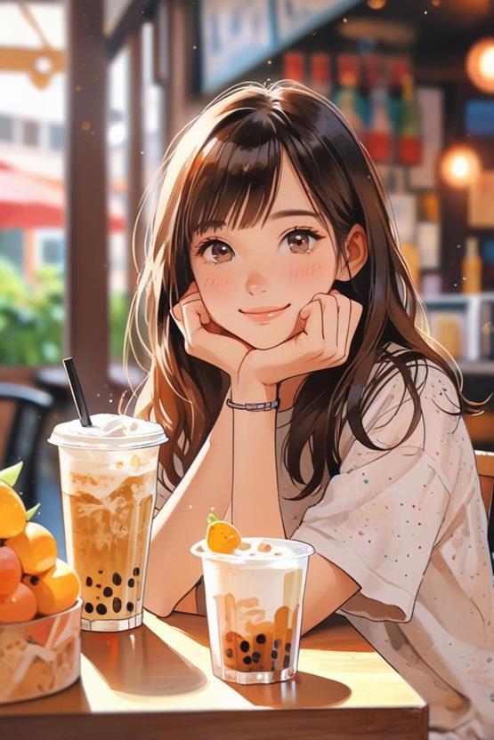gái xinh uống trà sữa anime cực đẹp