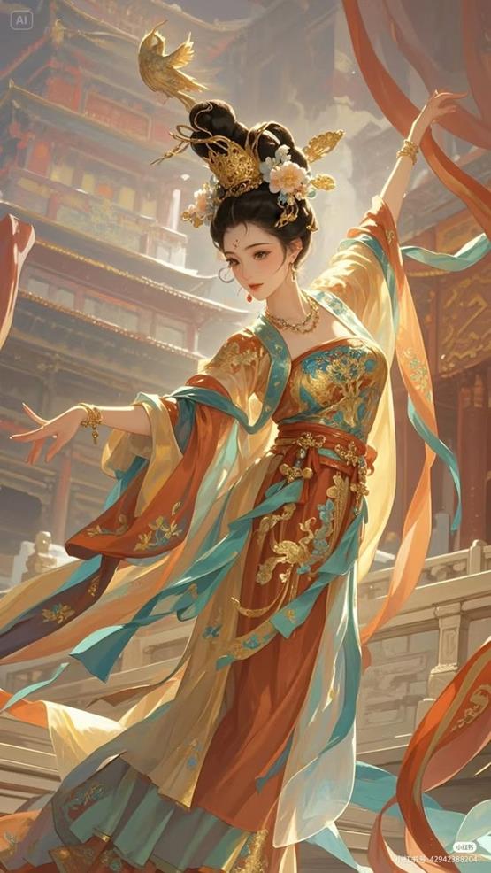 tranh cô gái cổ trang múa cực đẹp