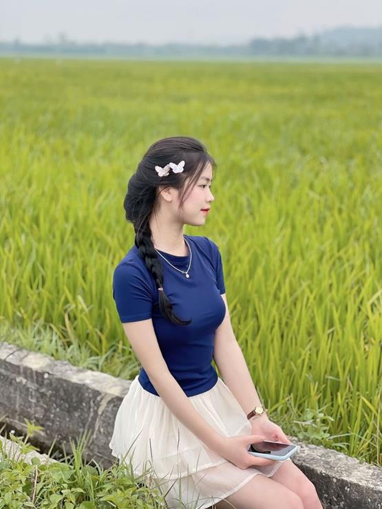 ảnh gái 2k1 ngồi bên cánh đồng lúa