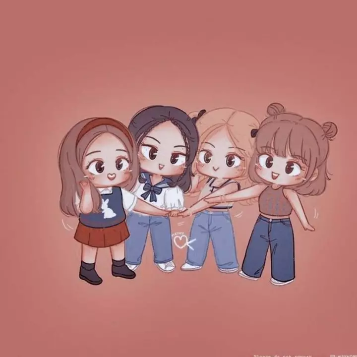 Hình chibi cute dễ vẽ BlackPink với từng thành viên tạo dáng dễ thương.