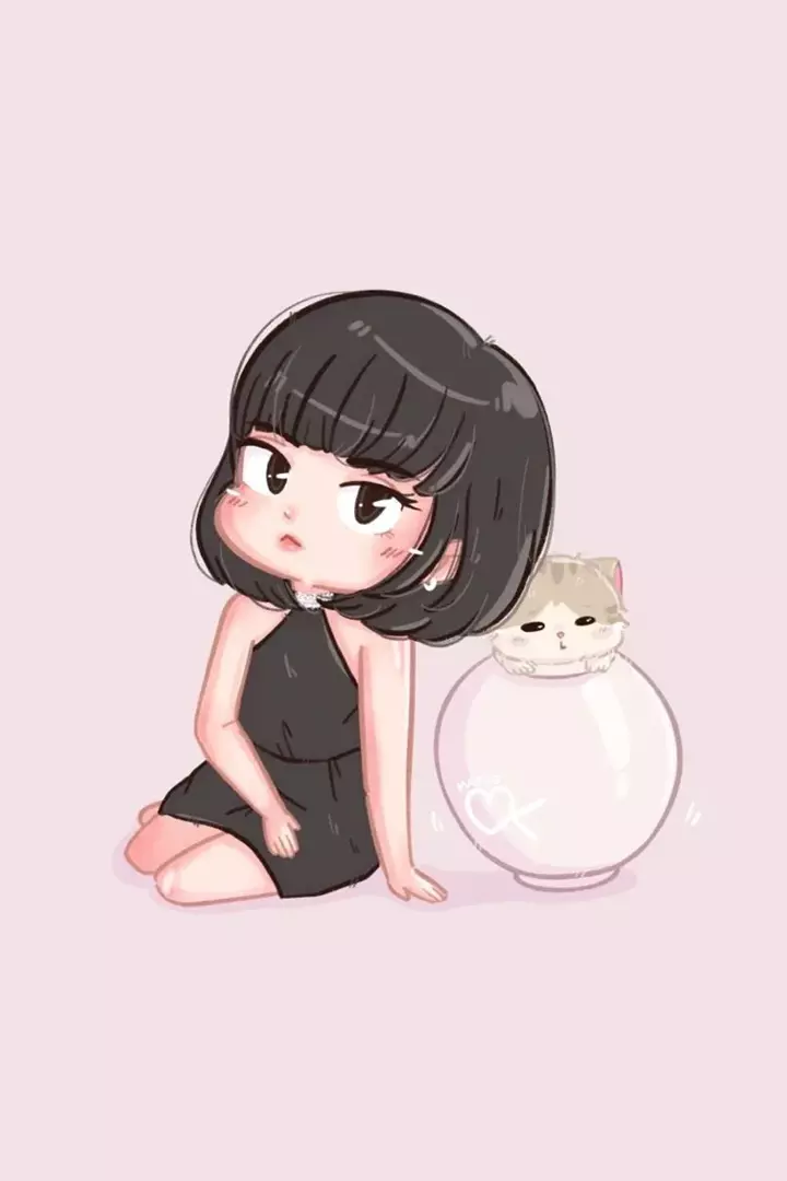 Lisa chibi cùng mèo cưng
