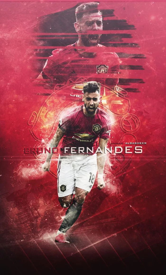 Ảnh Bruno Fernandes 4K trong màu áo MU.