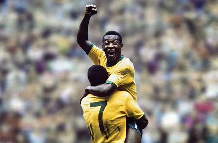 Ảnh Pelé trong màu áo đội tuyển Brazil tại World Cup.