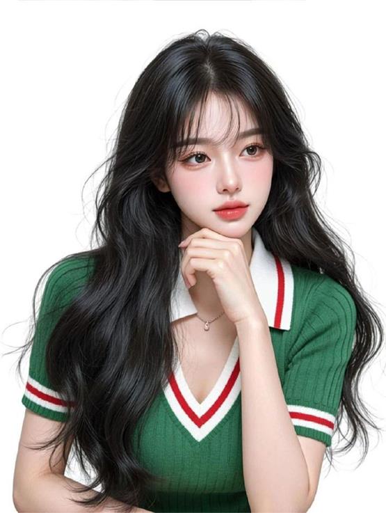 Chân dung anime nữ tóc lượn sóng quyến rũ