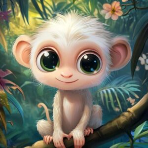Ảnh con khỉ cute nét vẽ chibi, anime cực đáng yêu