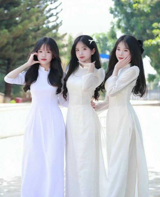 ảnh gái xinh áo dài bộ 3 bạn thân
