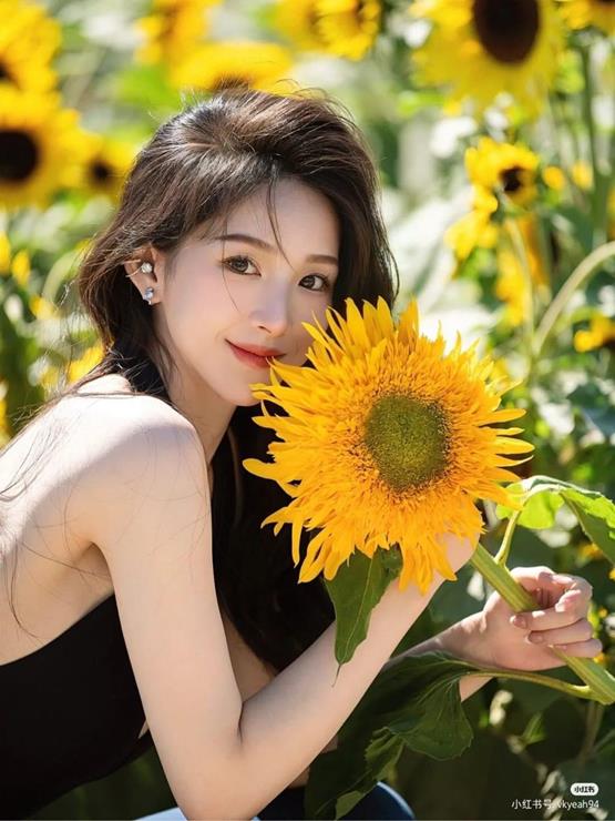  gái xinh cầm hoa hướng dương đẹp