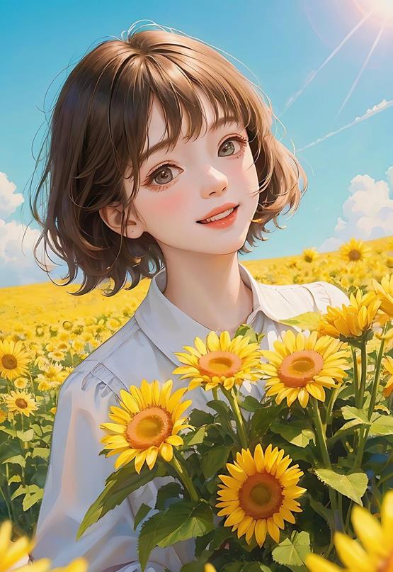 cô gái cầm hoa hướng dương 3D đẹp