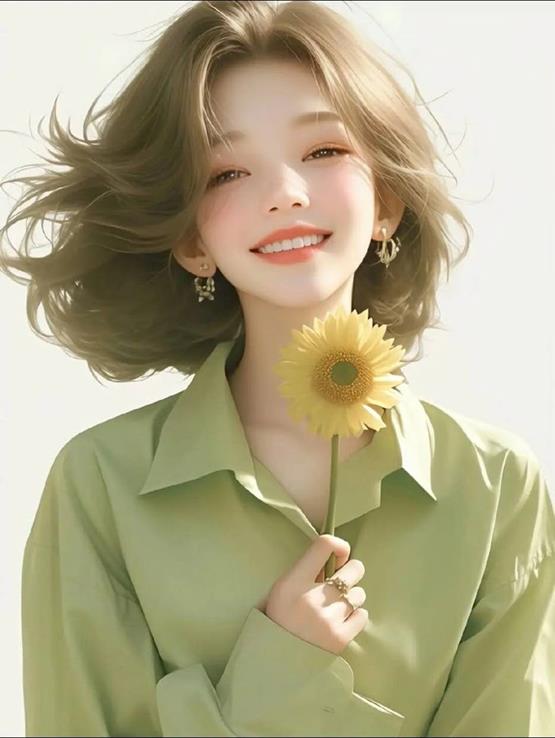 cô gái cầm hoa hướng dương anime thanh khiết