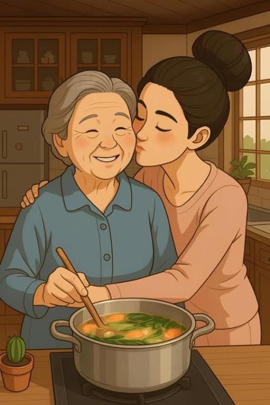 Ảnh hoạt hình mẹ và con gái khi về già