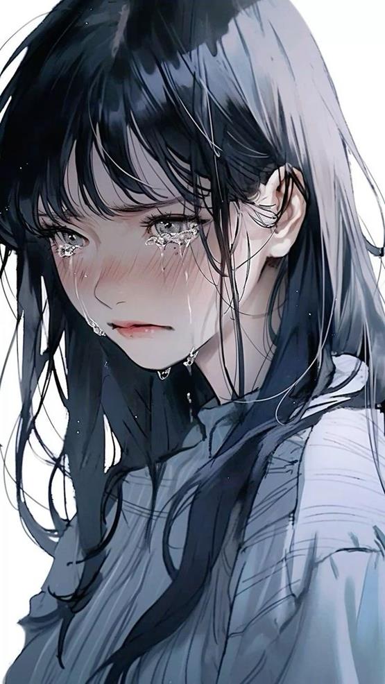 Hình cô gái hoạt hình buồn khóc