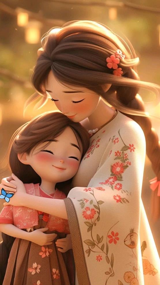 Ảnh hoạt hình mẹ và con gái 3D