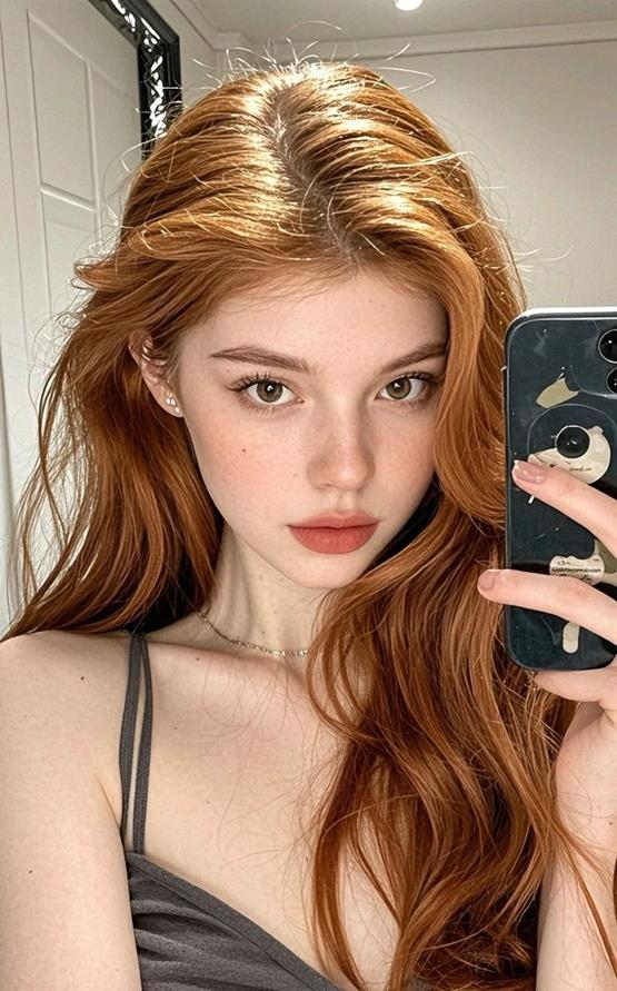 Gái tây tóc lượn sóng selfie