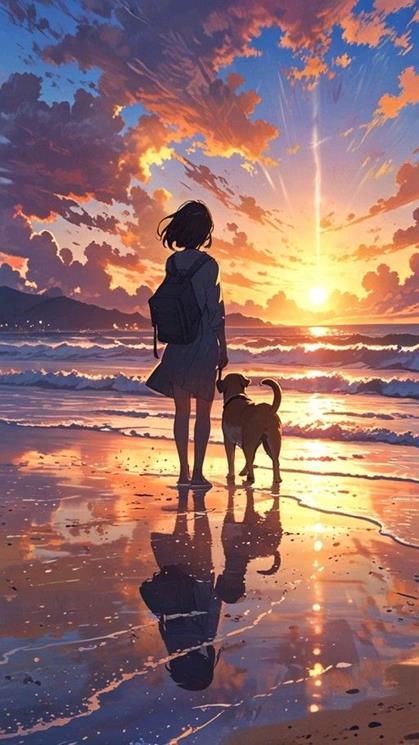 cô gái và hoàng hôn anime nghệ thuật