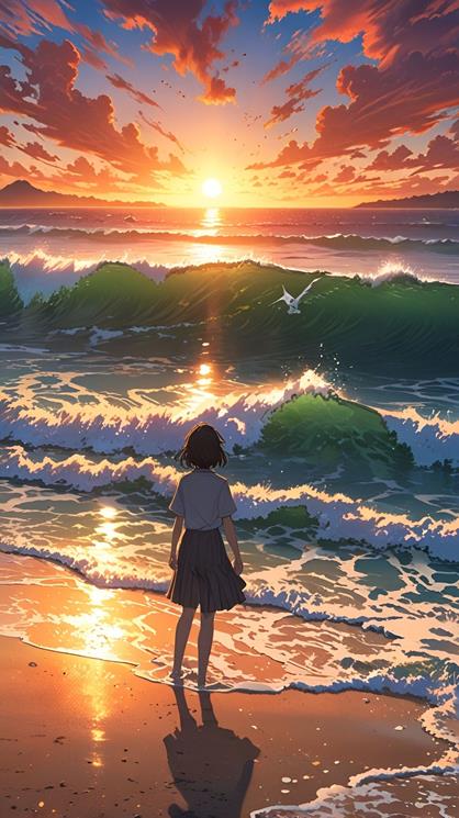 cô gái và hoàng hôn anime đẹp