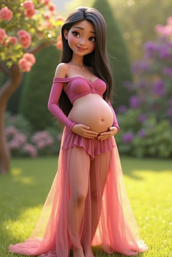 Hình mẹ bầu giả tưởng hoạt hình cười hạnh phúc