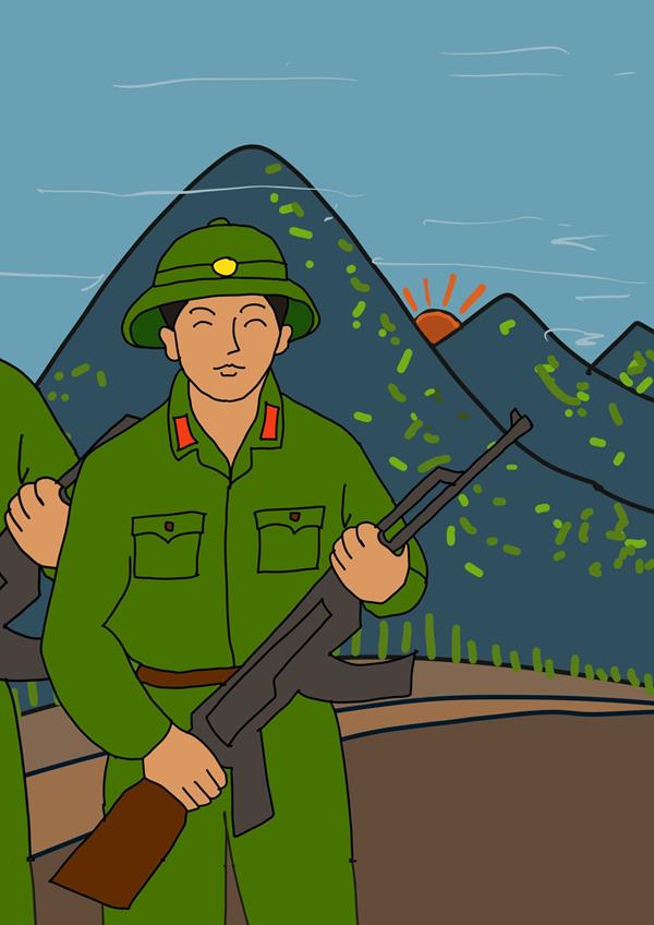 Hình ảnh chú công an hoạt hình cầm súng