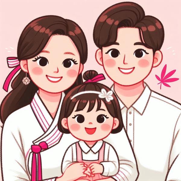 Hình gia đình 3 người chibi Hàn Quốc