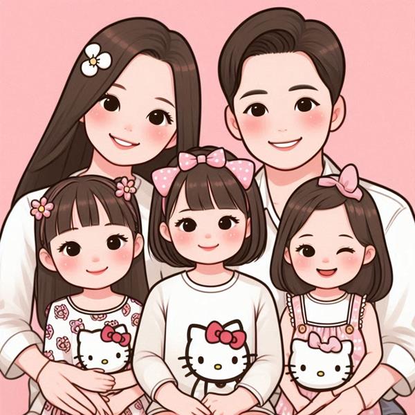 Hình hoat hình gia đình 5 người dễ thương
