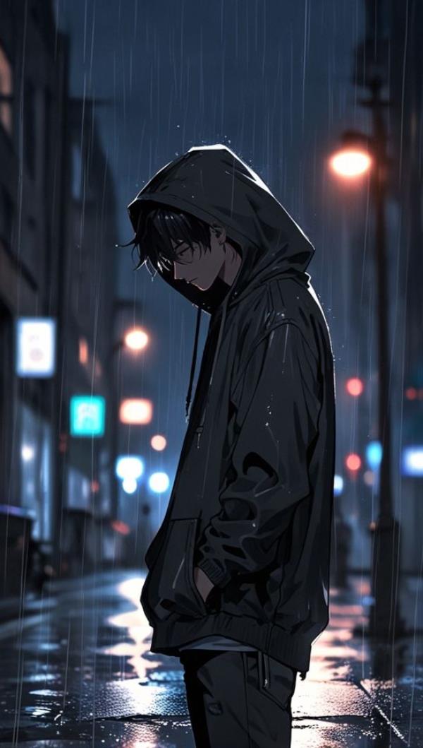 Ảnh trai buồn anime đứng dưới mưa
