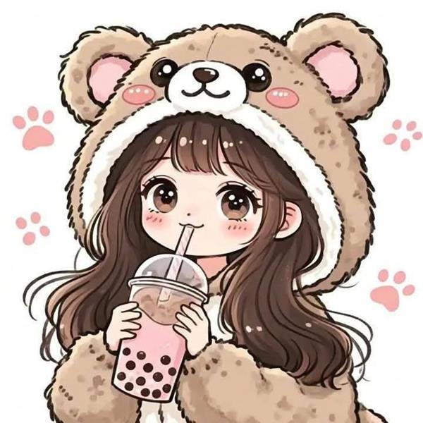 Avatar chibi nữ cute uống trà sữa