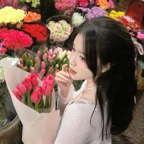 Avatar cô gái cầm hoa tulip hồng