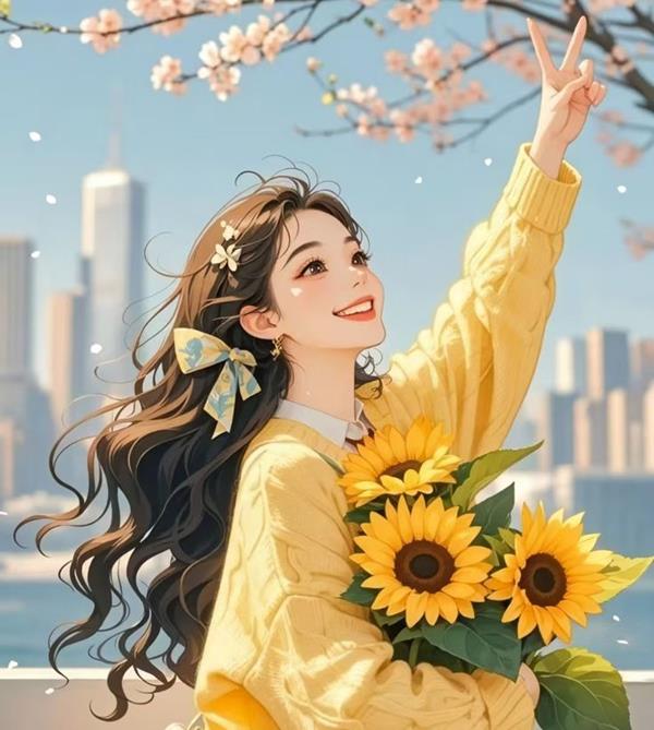 Hình đại diện cô gái cầm hoa cười rạng ngời