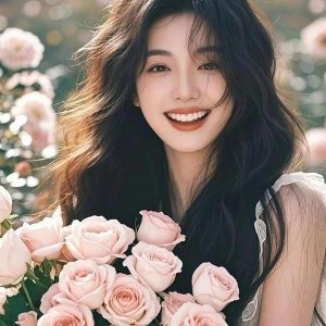 Avatar zalo nữ cười tươi ôm hoa hồng đẹp nhất