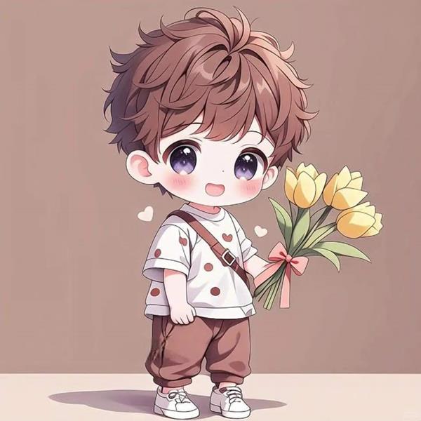 Ảnh em bé cute chibi cầm hoa