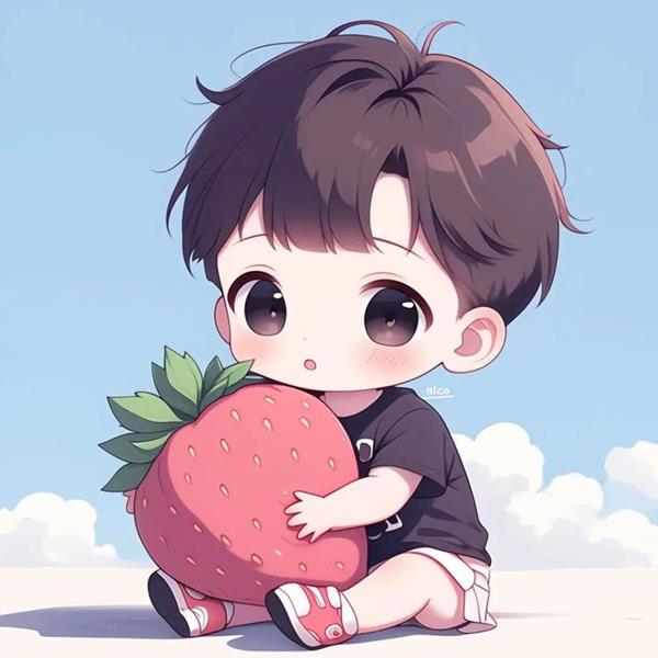 Ảnh chibi em bé ôm dâu tây