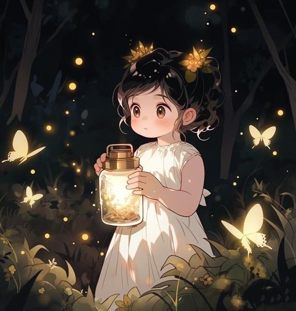 Anime trẻ con trong rừng đêm