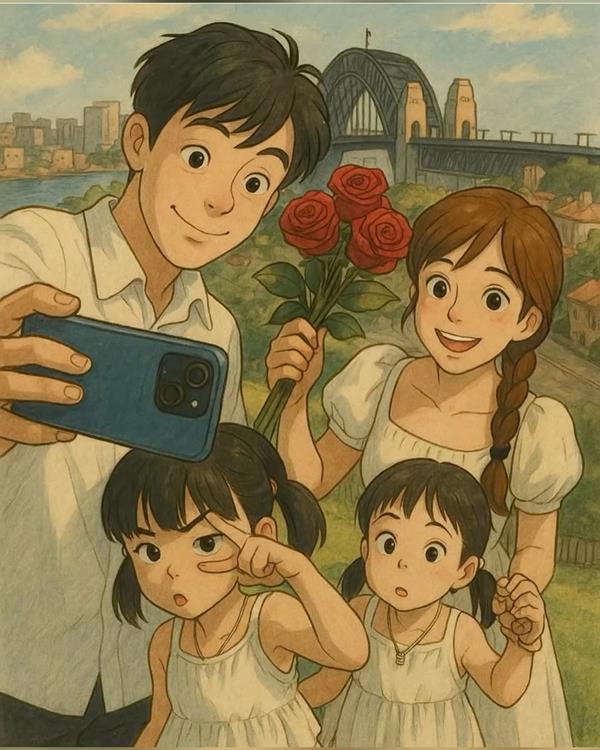 Gia đình 4 người ảnh anime selfie