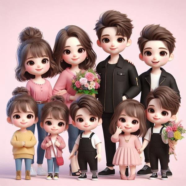 Hình ảnh chibi gia đình đông con