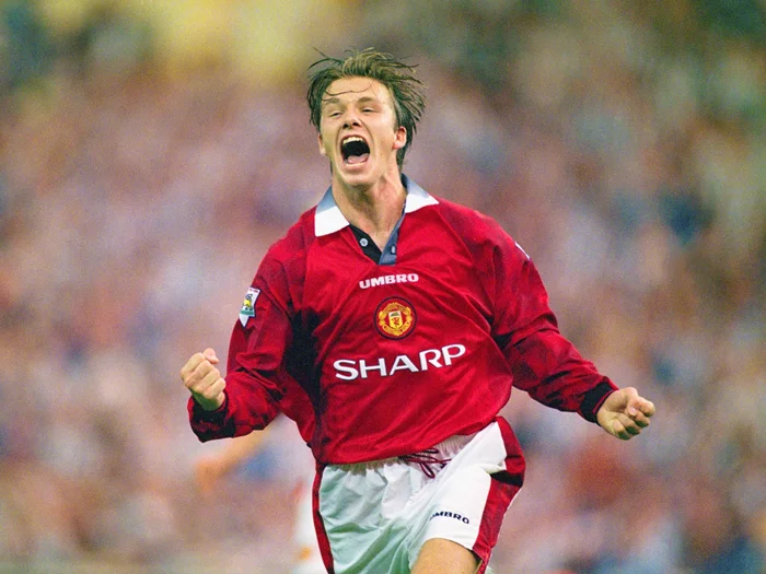 Ảnh Beckham MU trong trận chung kết Champions League 1999.