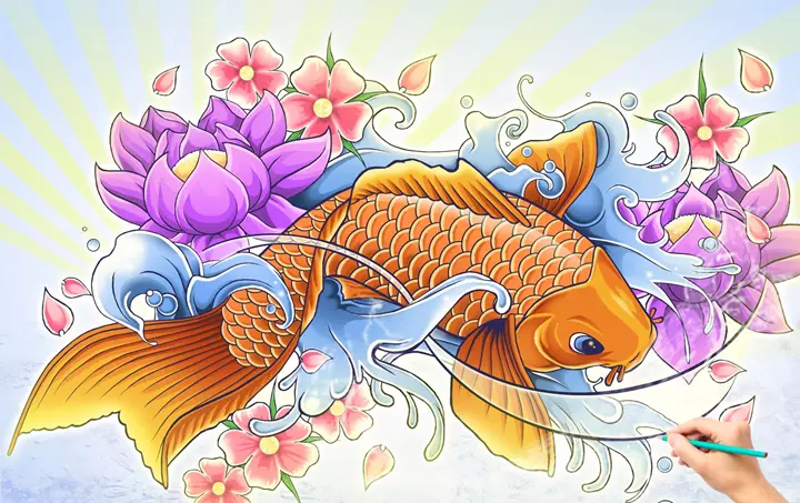 Ảnh cá chép vàng trong nghệ thuật