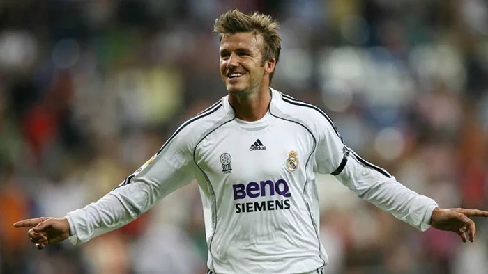 Hình ảnh Beckham trong màu áo Real Madrid thời Galacticos.