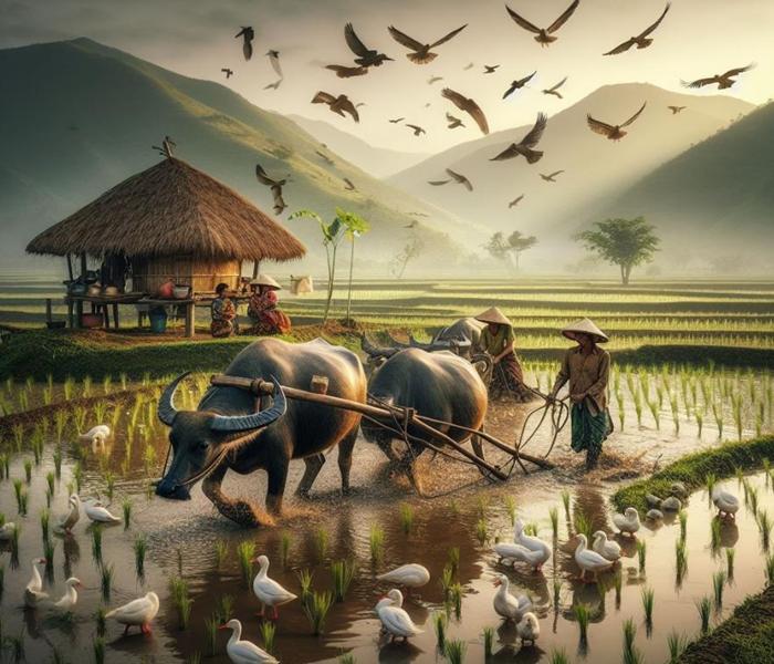 Hình ảnh con trâu cày cute đáng yêu