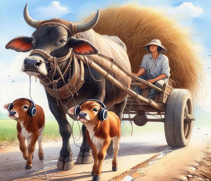 Hình ảnh con trâu cày cute đáng yêu