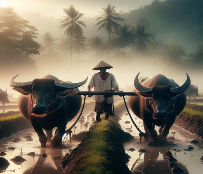 Hình ảnh con trâu cày cute đáng yêu