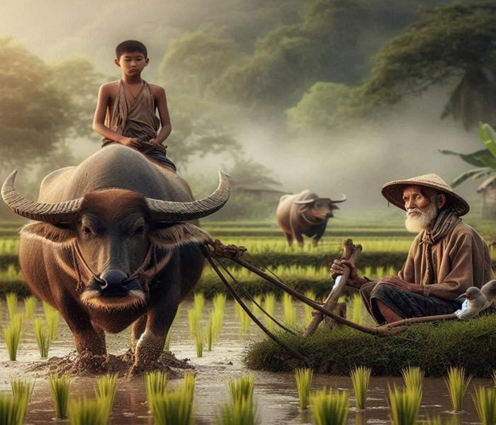 Hình ảnh con trâu cày cute đáng yêu